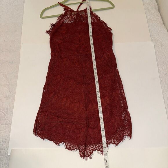 Free People She's Got It Lace Sleeveless Mini Slip Dress Rust Red Button Back S - Picture 8 of 11